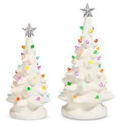 Raz 7.25" Or 9.25" Lighted White Vintage Ceramic Christmas Tree With Color Lights