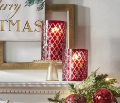 Raz 6.25" Or 8.5" Red Etched Christmas Container Or Candle Holder