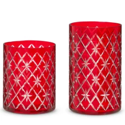 Raz 6.25" Or 8.5" Red Etched Christmas Container Or Candle Holder