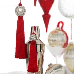 Raz 8" Or 10" Red Tassel And Jeweled Ball Christmas Ornament