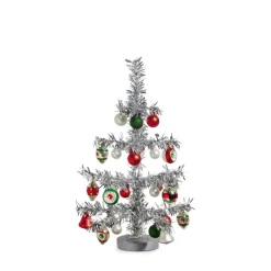 Raz 14" Or 19.5" Silver Vintage Tinsel Christmas Tree With Ornaments Figure