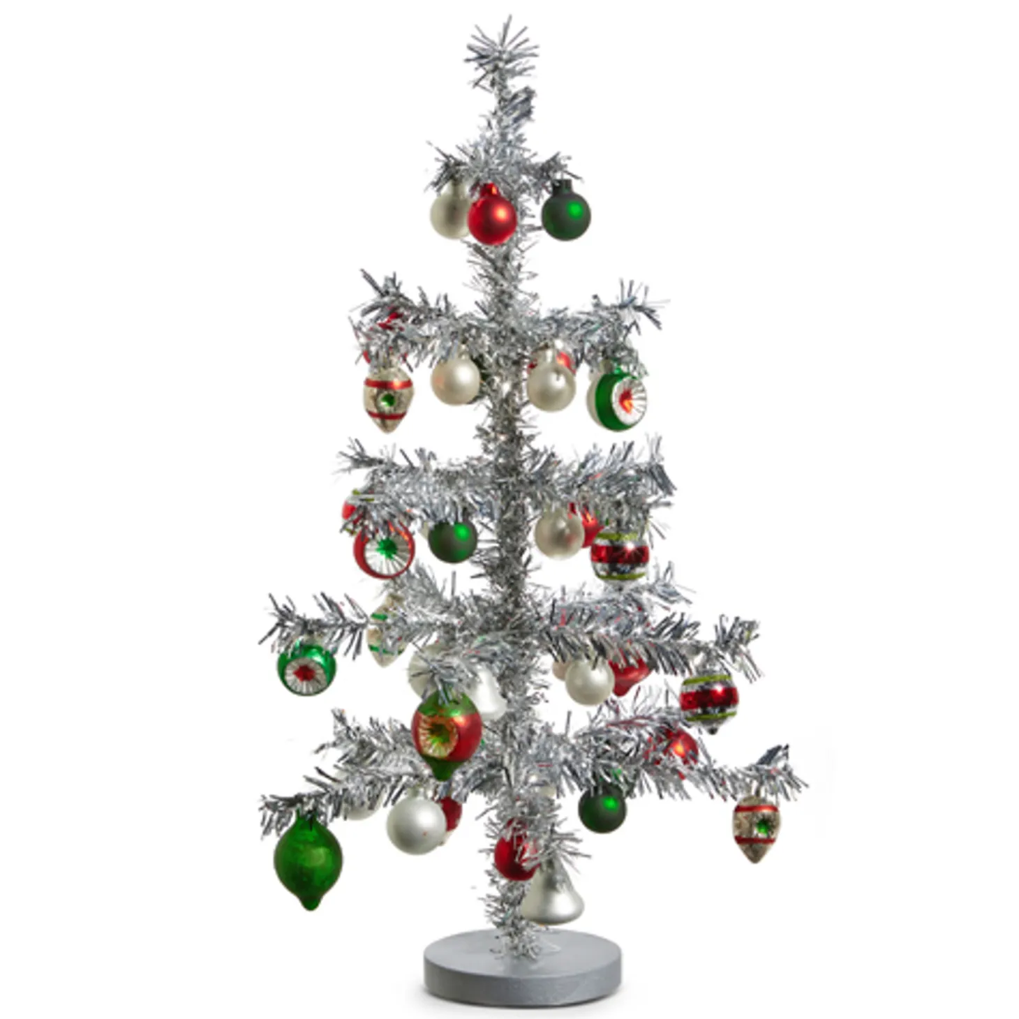 Raz 14" Or 19.5" Silver Vintage Tinsel Christmas Tree With Ornaments Figure