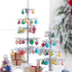 Raz 14" Or 19.5" Vintage Tinsel Tree With Ornaments Christmas Decoration