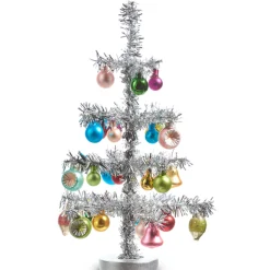 Raz 14" Or 19.5" Vintage Tinsel Tree With Ornaments Christmas Decoration
