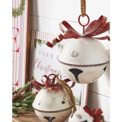 Raz 11" Or 13.75" White Glittered Jingle Bell With Red Bow Christmas Ornament