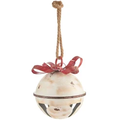 Raz 11" Or 13.75" White Glittered Jingle Bell With Red Bow Christmas Ornament