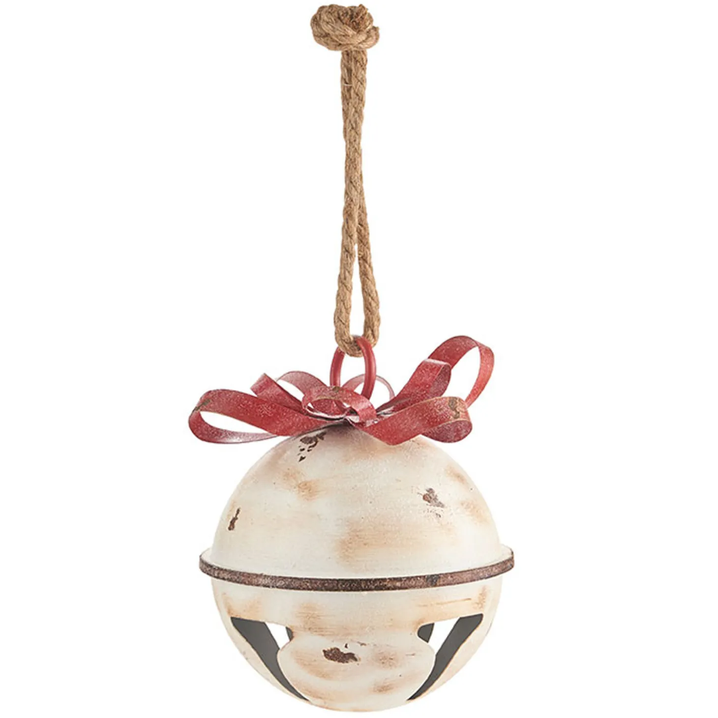 Raz 11" Or 13.75" White Glittered Jingle Bell With Red Bow Christmas Ornament