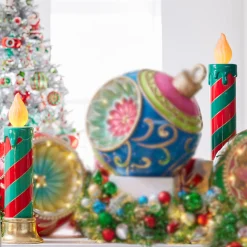 Raz 29" Or 38"Large Red And Green Striped Lighted Candle Christmas Decoration