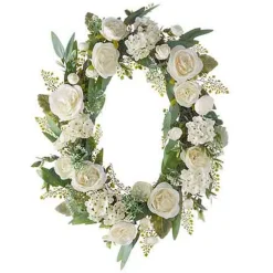 Raz 26" Oval White Rose And Hydrangea Spring Wreath W4202083