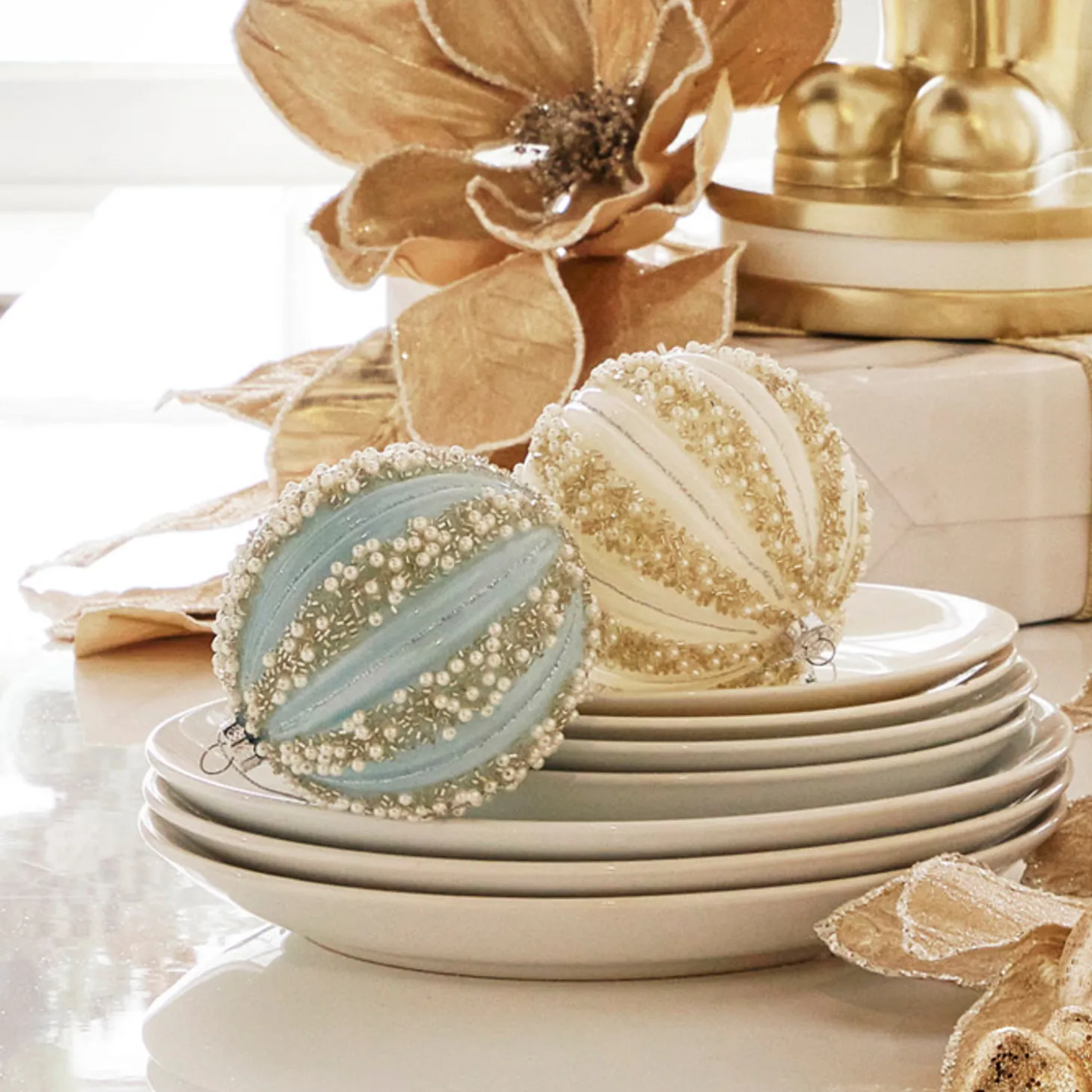 Raz 4" Pearl Beaded Glass Ball Christmas Ornament 4320039