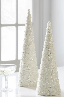 Raz 17" Pearl Cone Tree Christmas Decoration Set Of 2 4406674