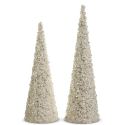 Raz 17" Pearl Cone Tree Christmas Decoration Set Of 2 4406674