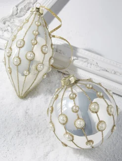 Raz 4" Pearl Embellished White Glass Christmas Ornament 4222818