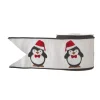 Raz 4" Penguin Embroidered Wired Christmas Ribbon R4171870