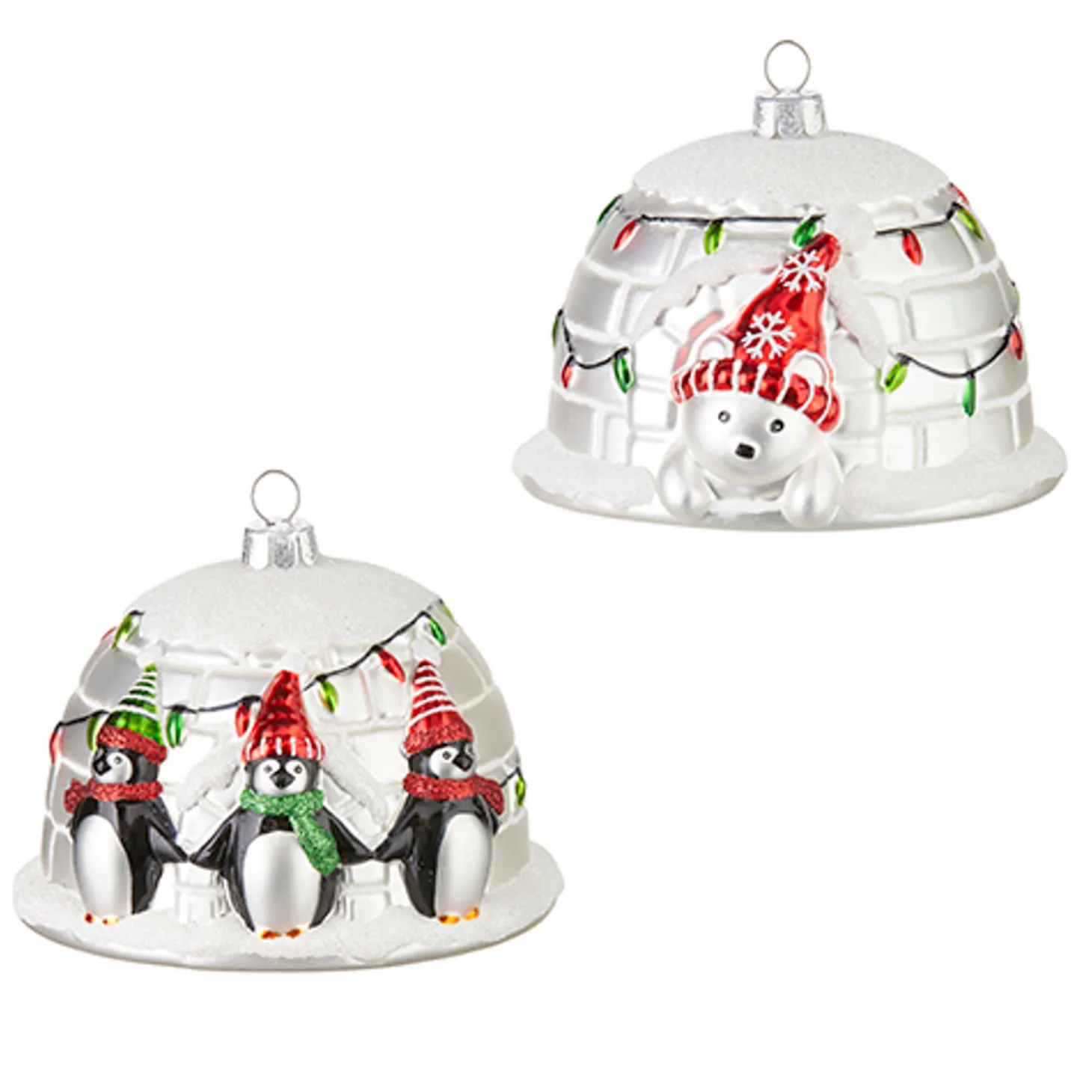 Raz 4" Penguin Or Polar Bear Igloo Glass Christmas Ornament 4252857