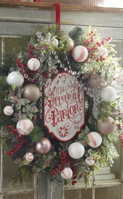 Raz 11.75" Peppermint Parlor Embossed Metal Christmas Sign 4111275