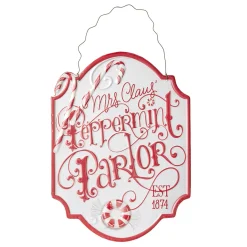 Raz 11.75" Peppermint Parlor Embossed Metal Christmas Sign 4111275