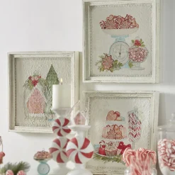 Raz 14" Peppermint Parlor Textured Paper Framed Christmas Wall Art 4159152