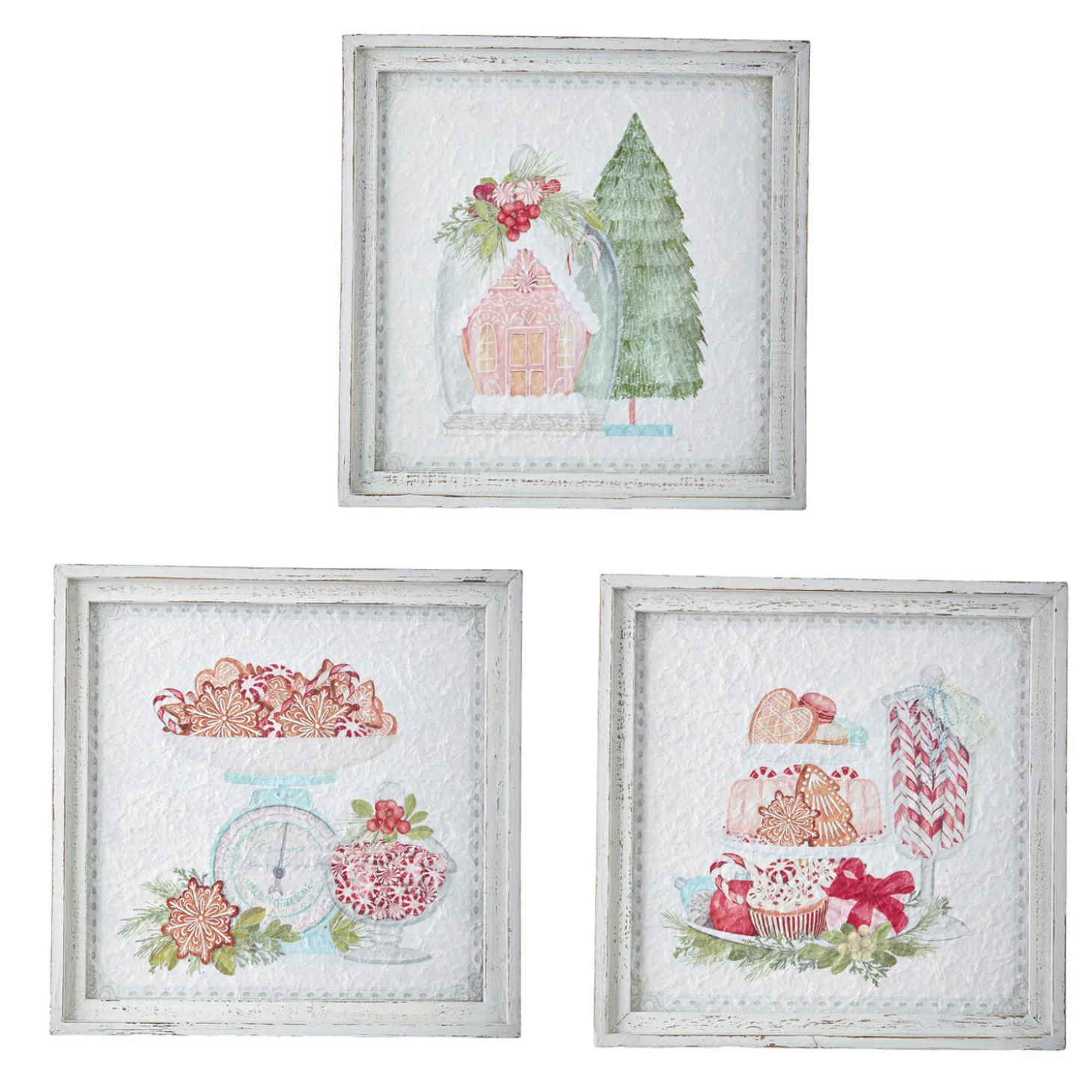 Raz 14" Peppermint Parlor Textured Paper Framed Christmas Wall Art 4159152