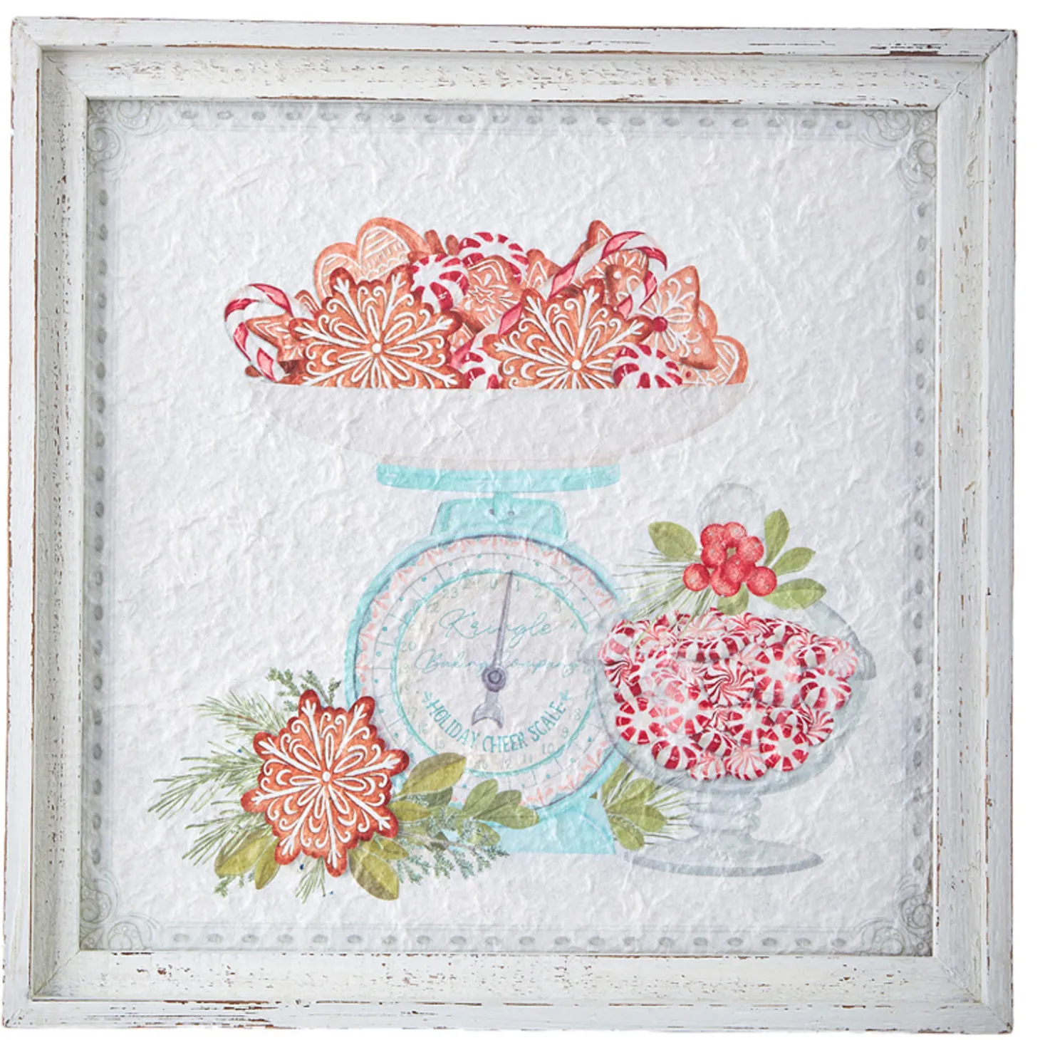 Raz 14" Peppermint Parlor Textured Paper Framed Christmas Wall Art 4159152