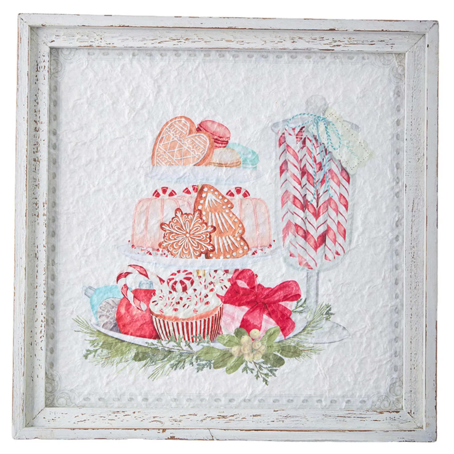 Raz 14" Peppermint Parlor Textured Paper Framed Christmas Wall Art 4159152