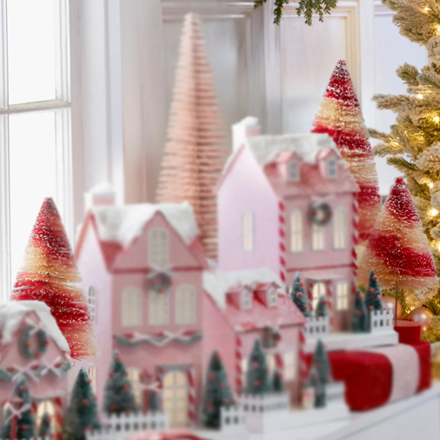 Raz 15" Peppermint Swirl Bottle Brush Trees Set Of 3 4315554