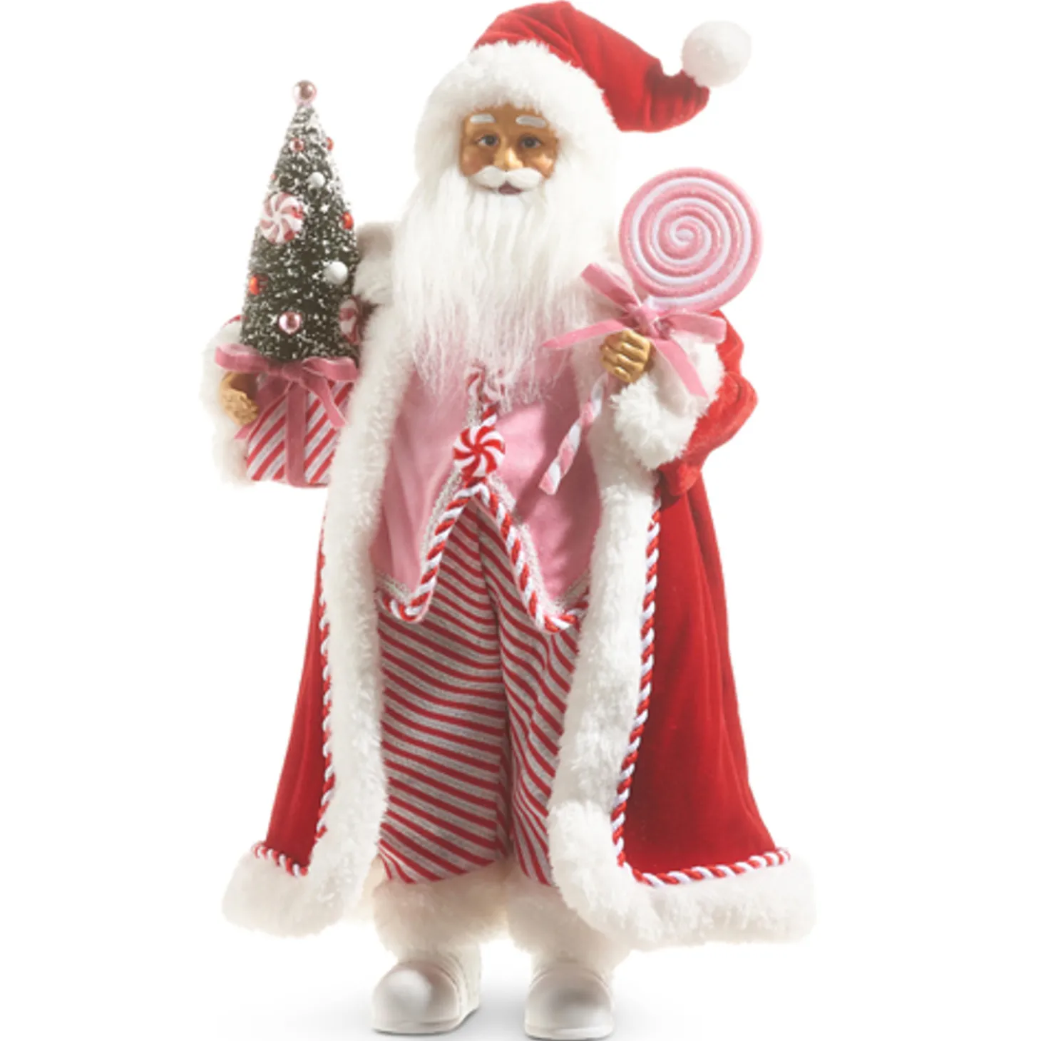 Raz 18" Peppermint Swirl Santa Christmas Figure With Pink Vest 4315531