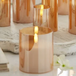 Raz 6" Pillar Battery Operated Flickering Candle In Gold Glass