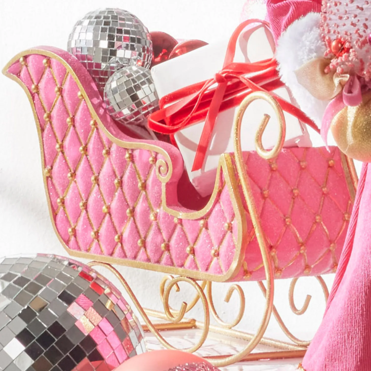 Raz 12" Pink And Gold Quilted Christmas Sleigh Decoration 4412167