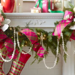 Raz 4" Pink And Green Plaid Wired Christmas Ribbon R4371764