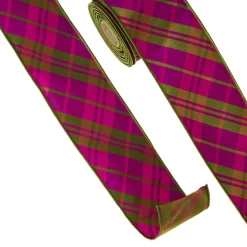 Raz 4" Pink And Green Plaid Wired Christmas Ribbon R4371764