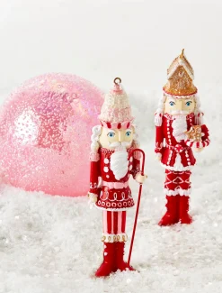 Raz 5.75" Pink And Red Gingerbread Nutcracker Christmas Ornament Set Of 2 4310255
