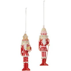 Raz 5.75" Pink And Red Gingerbread Nutcracker Christmas Ornament Set Of 2 4310255