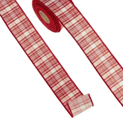 Raz 2.5" Pink And Red Plaid Wired Christmas Ribbon R4371767