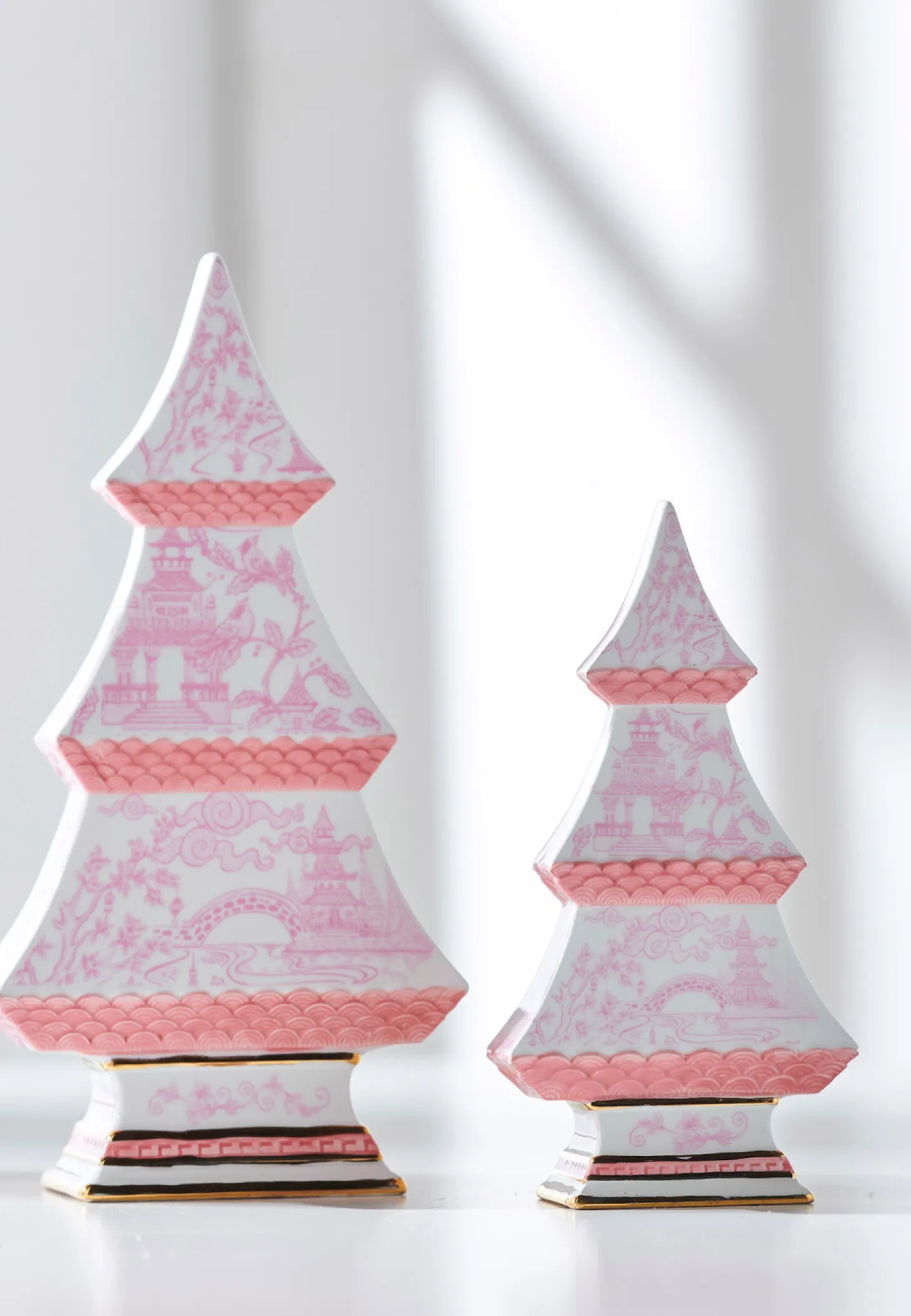 Raz 9" Pink Chinoiserie Delft Trees Set Of 2 4457728
