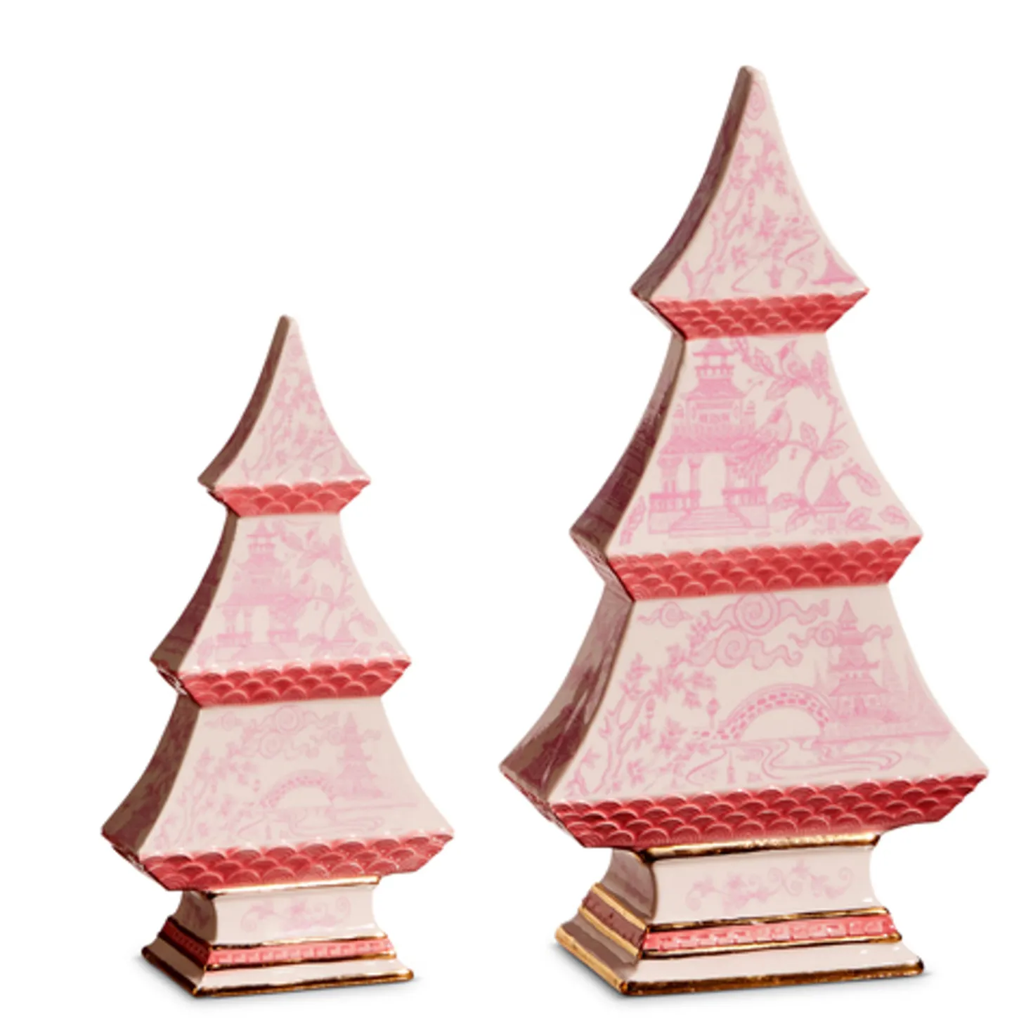 Raz 9" Pink Chinoiserie Delft Trees Set Of 2 4457728