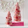 Raz 12" Pink Christmas Bottle Brush Tree With Ornaments 4416190