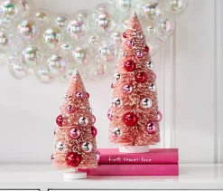 Raz 12" Pink Christmas Bottle Brush Tree With Ornaments 4416190