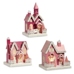 Raz 9.25" Pink Lighted Glittered Christmas House 4412500