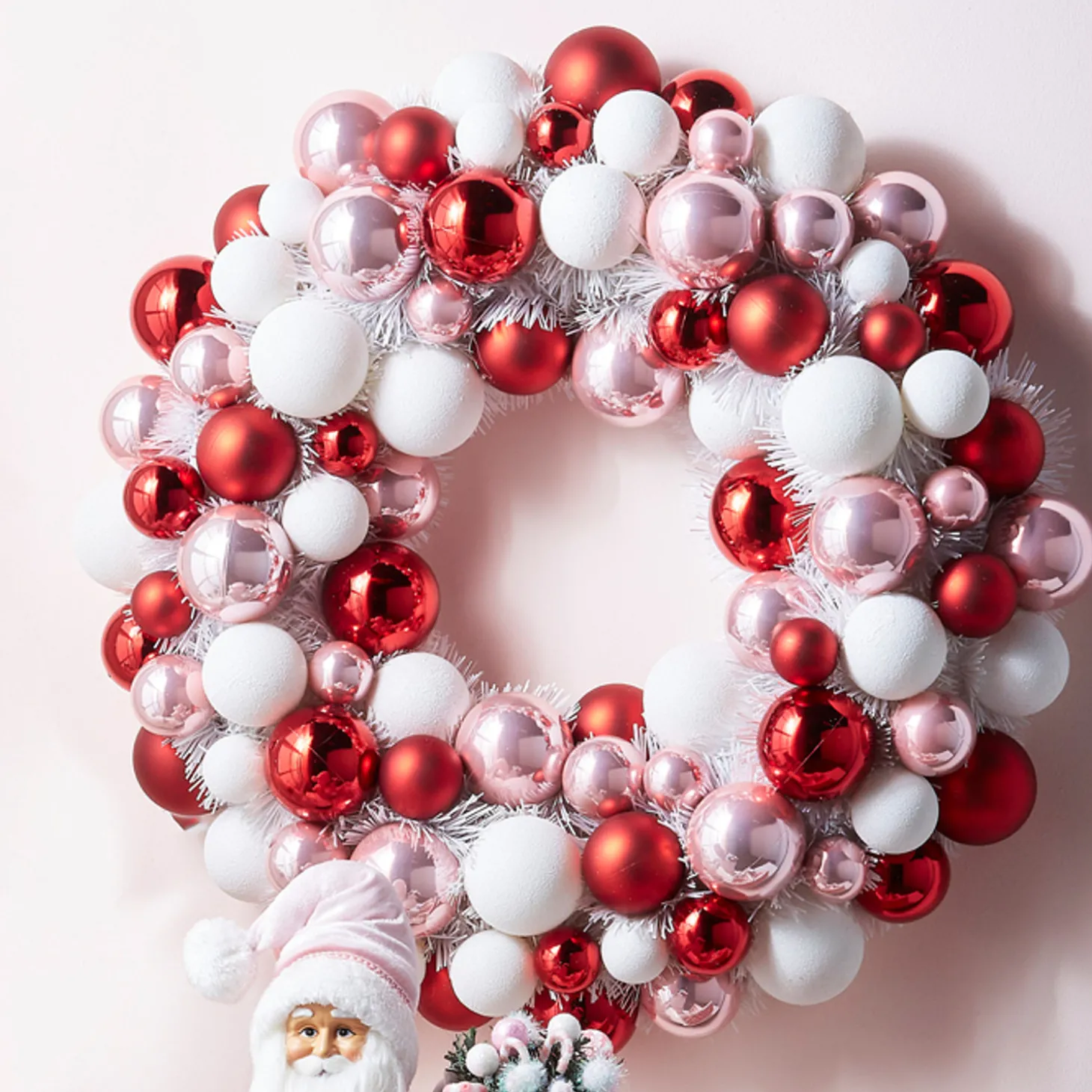 Raz 22" Pink, Red, And White Multicolor Ball Ornament Wreath W4302338