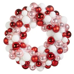 Raz 22" Pink, Red, And White Multicolor Ball Ornament Wreath W4302338