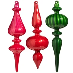 Raz 9.75" Pink, Red, Or Green Blown Glass Finial Christmas Ornament 4322881