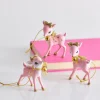 Raz 3" Pink Retro Deer Christmas Ornament Set Of 3 4457653