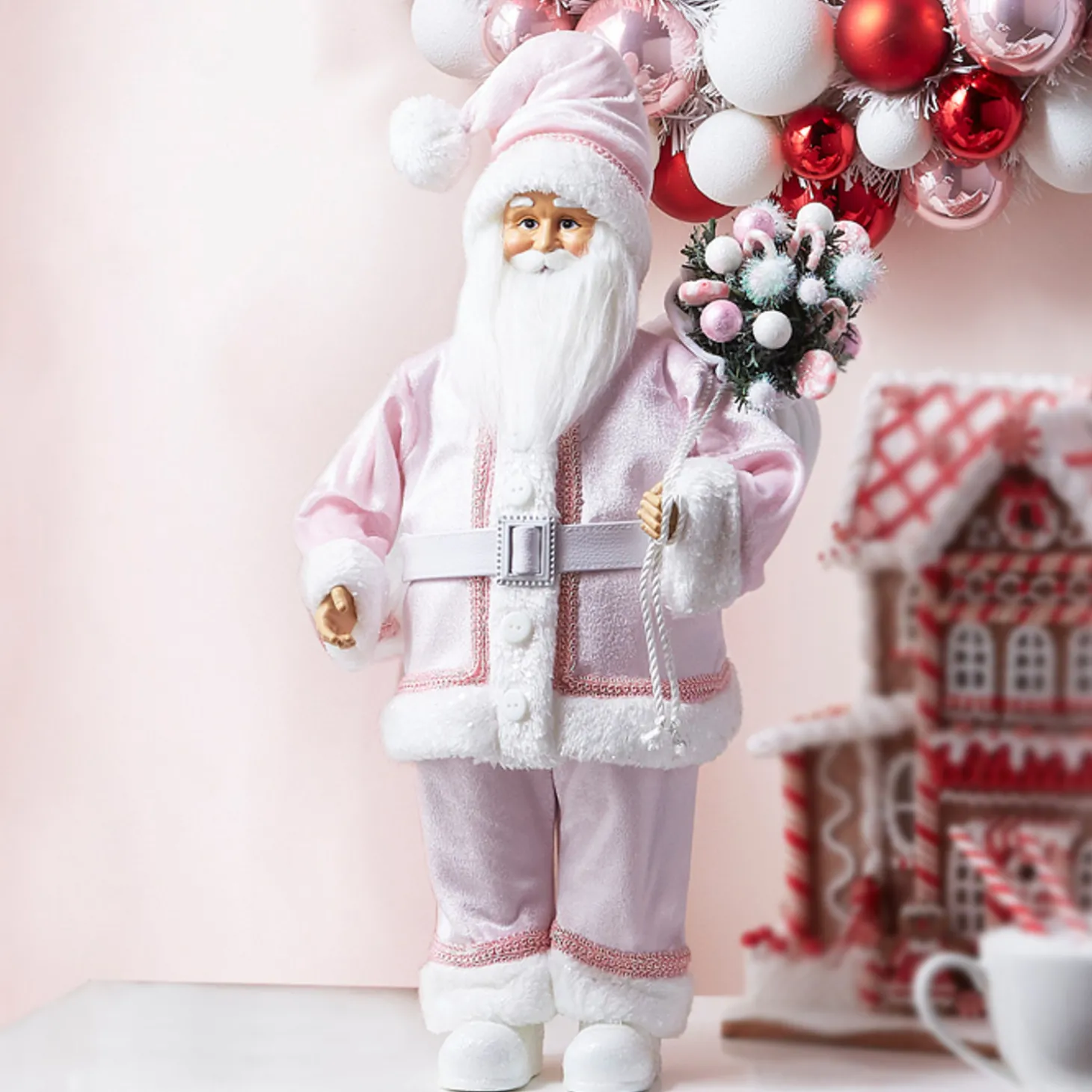 Raz 18" Pink Santa With Bag Christmas Figure 4315540