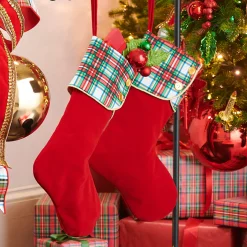 Raz 19" Plaid And Velvet Christmas Stocking 4216306