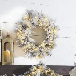 Raz 30" Pre-lit Flocked Pine Christmas Wreath With Warm White Lights W4052019