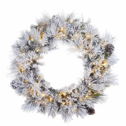 Raz 30" Pre-lit Flocked Pine Christmas Wreath With Warm White Lights W4052019