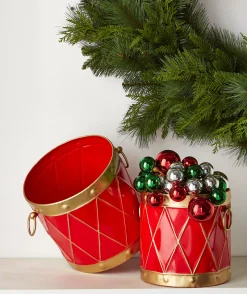 Raz 10.5" Red And Gold Drum Christmas Container Decoration 4425918