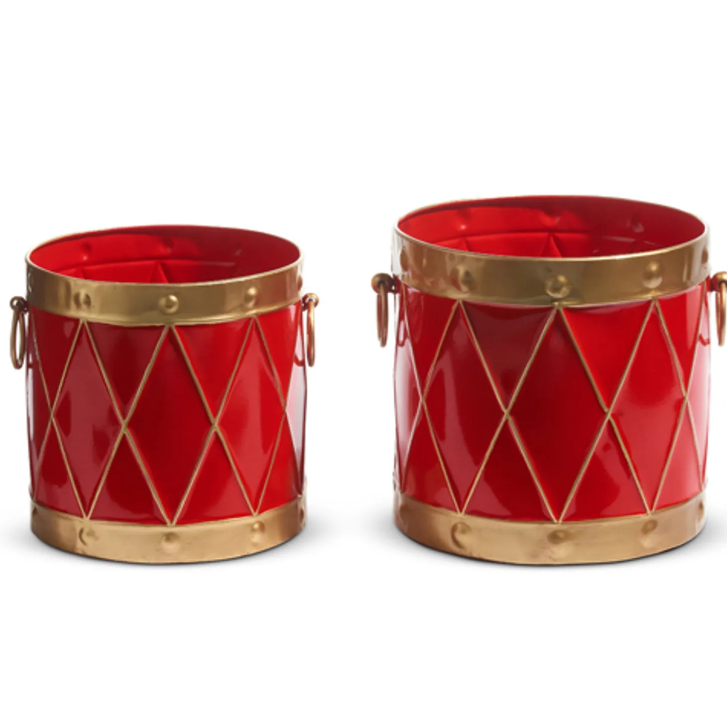 Raz 10.5" Red And Gold Drum Christmas Container Decoration 4425918