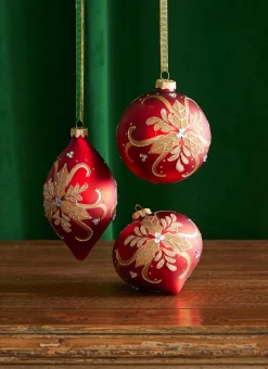 Raz 4" Red And Gold Holly Glass Christmas Ornament 4322839
